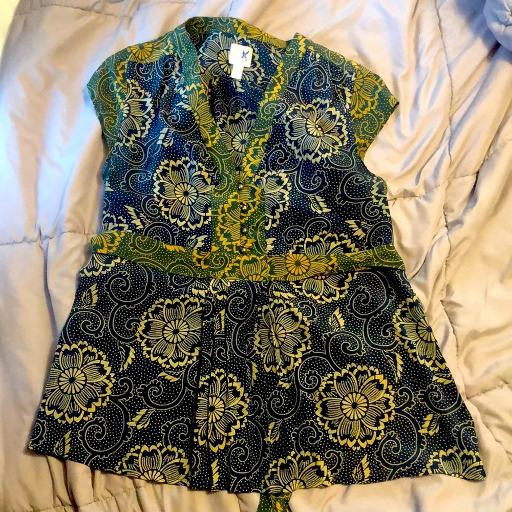 Anthropologie Edme & Esyllte blouse button front and back tie